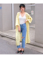 【CHILLE】レース付花柄ガウン/イエロー(024)