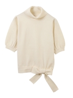 【ニット】裾リボンベルト付き半袖タートルニット/ブラック