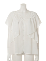 VネックフリルBL/WHT