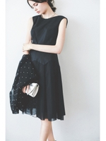 JPCL スカラップ 切替 FIT&FLA ワンピース / 結婚式 ワンピース / 二次会/NAVY