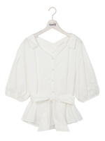 ウエストリボンシャツブラウス/ホワイト