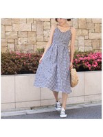 ギンガムチェック バックリボンキャミワンピース/ブラック