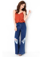 【O】クラッシュデニムワイドパンツ/BLUE