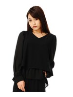 ジョーゼット裾フリルトップス/BLACK