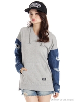 デニムコンビ裏毛フードPO/WH