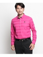 ヘリンボーンボーダージャガード長袖ポロシャツ/ラズベリーピンク(073)