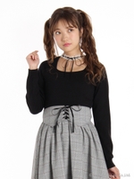 レースチョーカー風ニットTOPS/ブラック