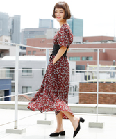 花柄カシュクールシャーリングワンピース