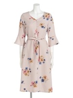 飛び花柄ベルト付ロングワンピース/ピンク