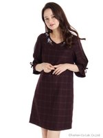 Vネック刺しゅう入りサックOP/チャ