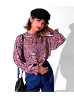 【CHILLE】ペイズリーシフォントップス/ブラック(027)