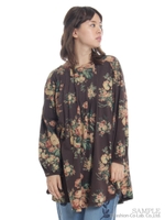 アンティークビッグフラワープリントチュニックカットソー/ブラウン