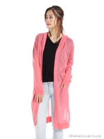 フード付きシアーロングカーディガン/ピンク