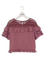 レース切替袖フリルTOPS/ホワイト