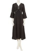 刺繍ラインフレアスリーブワンピース/ブラック