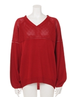 パターンメッシュデザインニット/RED