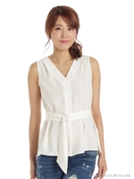 ベルトジョーゼットブラウス/オフホワイト