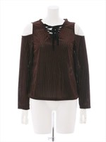 ベロア肩出しトップス/ブラウン