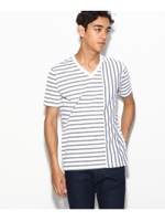 【WEB限定】吸水速乾ボーダーVネックTシャツ/ブラック(519)