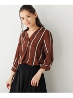 【WEB限定サイズ】秋色ストライプブラウス/ブラウン(342)