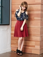 レースUPスエードタックフレア/スカート/ピンク