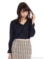 フリル袖Vネックブラウス/ボルドー