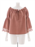 ピーチ袖レース切替ブラウス/ピンク