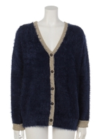 ラメパイピングシャギーカーデ/NAVY