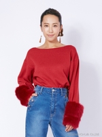 袖ファープルオーバーニット/レッド