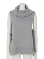 サイドリボンノースリニット/ベージュ