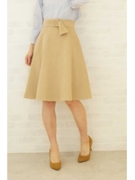 サッシュベルト付きシルキースエードフレアスカート/チェリーレッド4(094)