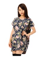 花柄×コーデュロイコクーンワンピース/NAVY