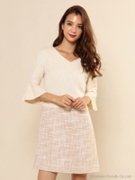 袖フレアツィードワンピース/ブルー