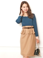 ぺプラムベルト付タイトスカート/ローズピンク