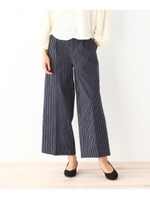 【らく美パン】ハイパーストレッチ裏起毛ワイドパンツ/ブルー系(394)