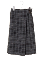 ・ネップラインチェックラップ風スカート/キャメル