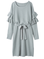 PEACH JOHN/ショルダーフリルニットミディワンピ/アッシュミント