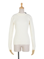 【F&A】釦使いハイネックリブニットプルオーバー/OFF WHITE