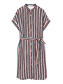 マルチストライプＰＴリボン付きシャツワンピース/ネイビー1(121)