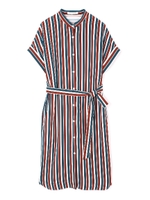 マルチストライプＰＴリボン付きシャツワンピース/ネイビー1(121)