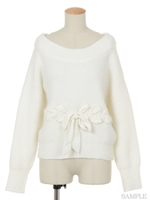 ワッフル編みリボンニット/紺