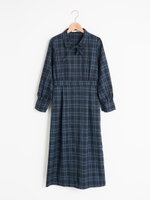【WEB限定価格】衿付きチェックロングワンピース/グリーン柄