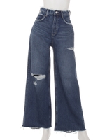 ダメージデザインデニムワイドパンツ/インディゴ