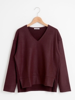 異素材接ぎVネックプルオーバー/ボルドー