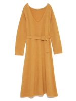 ベルト付ニット深Ｖネックワンピース/BLK