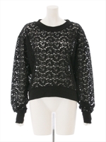 起毛レースリブ切替トップス/ブラック