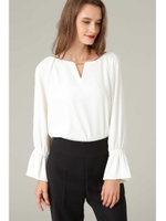 クレープサテンメタルバー付きブラウス/キャラメル4(044)