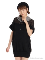 グレンチェック　フード　ドルマンパーカー/ホワイト