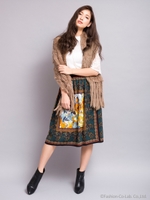 パネルスカーフ柄スカート/オレンジ