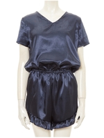 Vネックサテンロンパース/ダスティーピンク